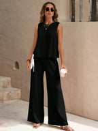 Linnenlook set met mouwloze top en wijde broek