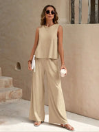 Linnenlook set met mouwloze top en wijde broek