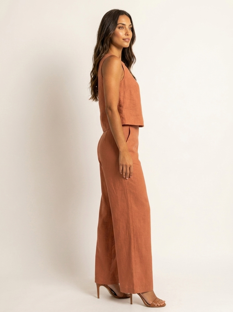 Linnenlook set met mouwloze top en wijde broek