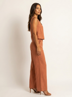Linnenlook set met mouwloze top en wijde broek
