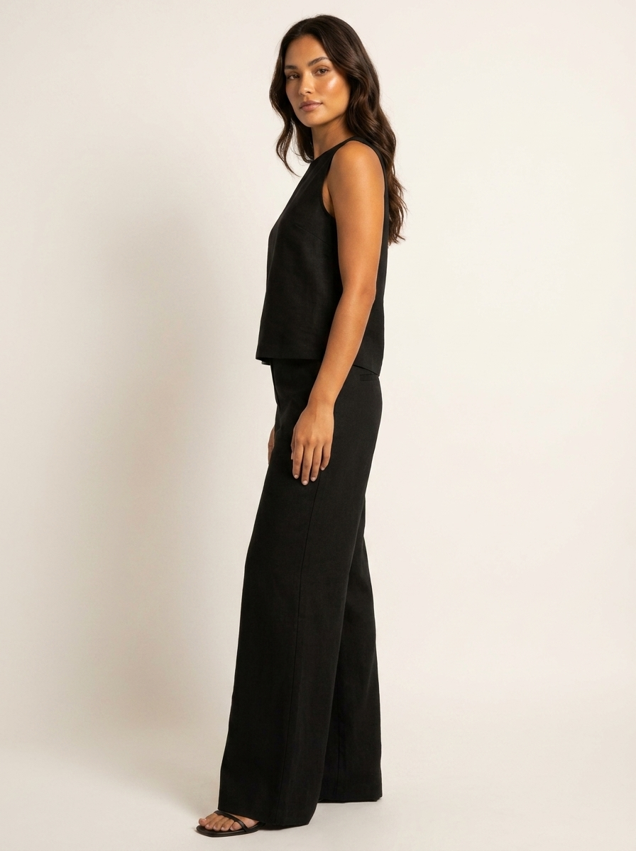 Linnenlook set met mouwloze top en wijde broek