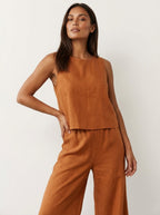 Linnenlook set met mouwloze top en wijde broek