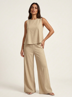 Linnenlook set met mouwloze top en wijde broek