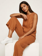 Linnenlook set met mouwloze top en wijde broek