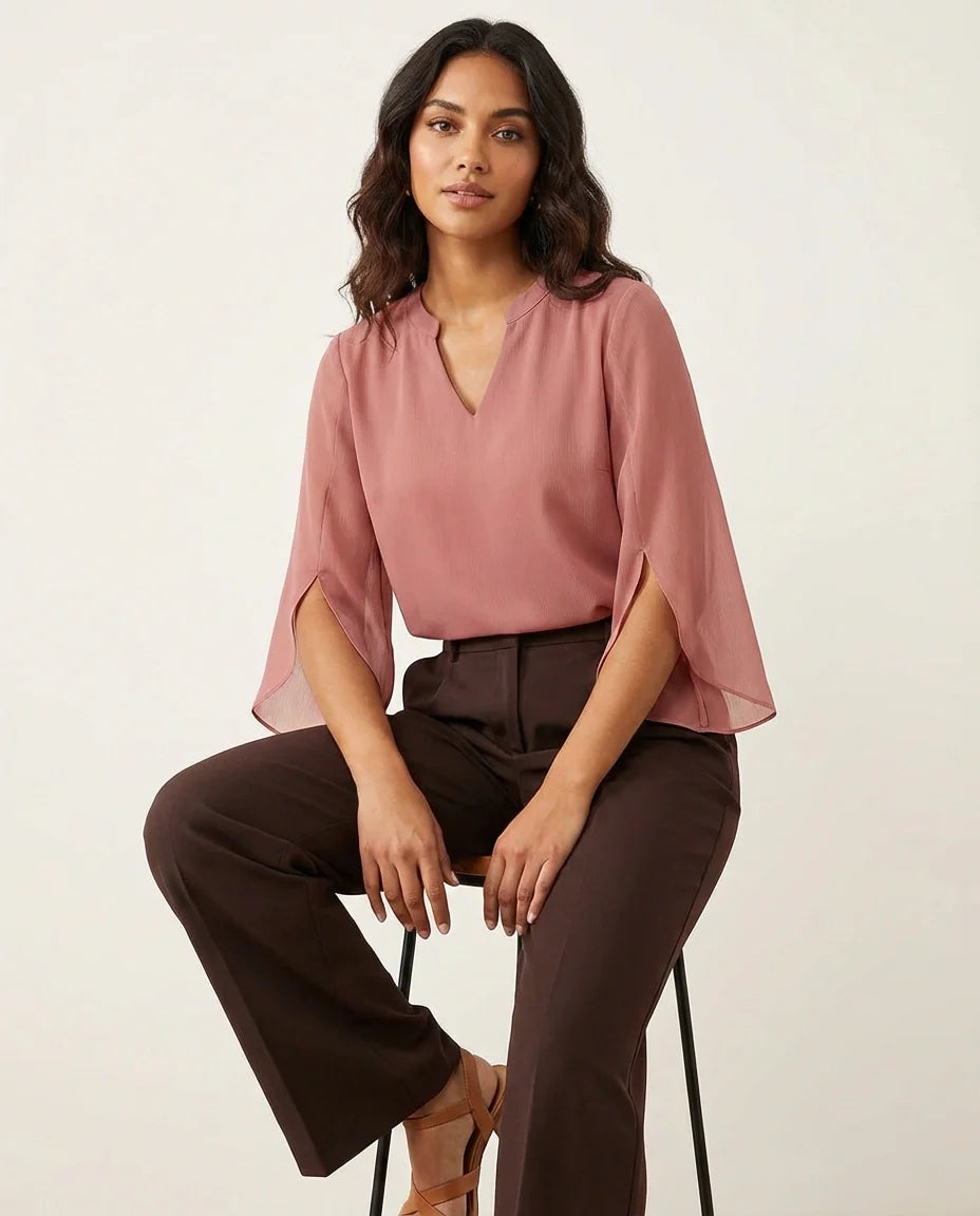 Luchtige chiffon blouse met V-hals