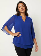 Luchtige chiffon blouse met V-hals