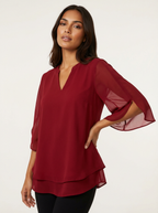 Luchtige chiffon blouse met V-hals
