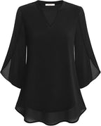Luchtige chiffon blouse met V-hals