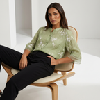 Geborduurde blouse met bloemendessin en ronde hals