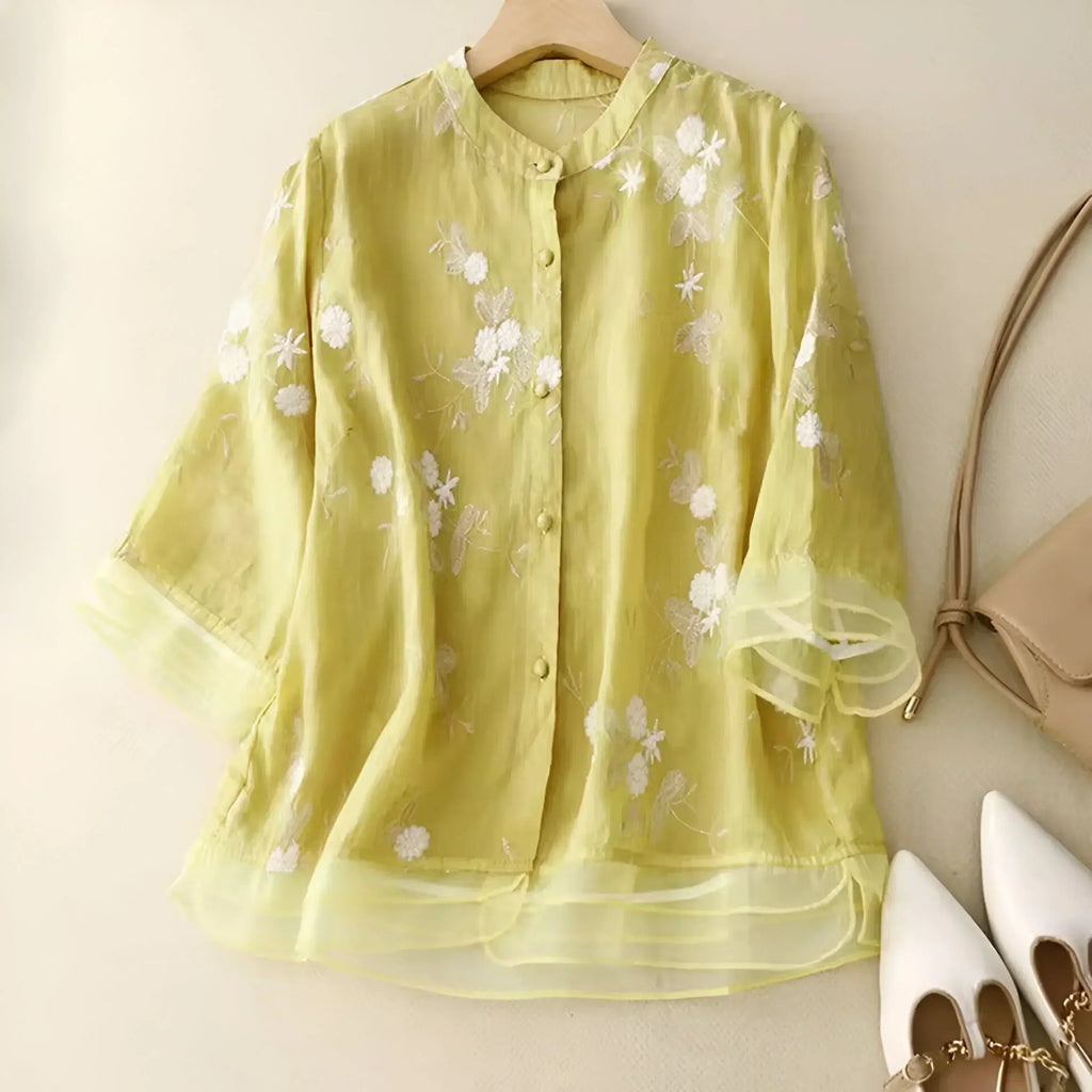 Geborduurde blouse met bloemendessin en ronde hals
