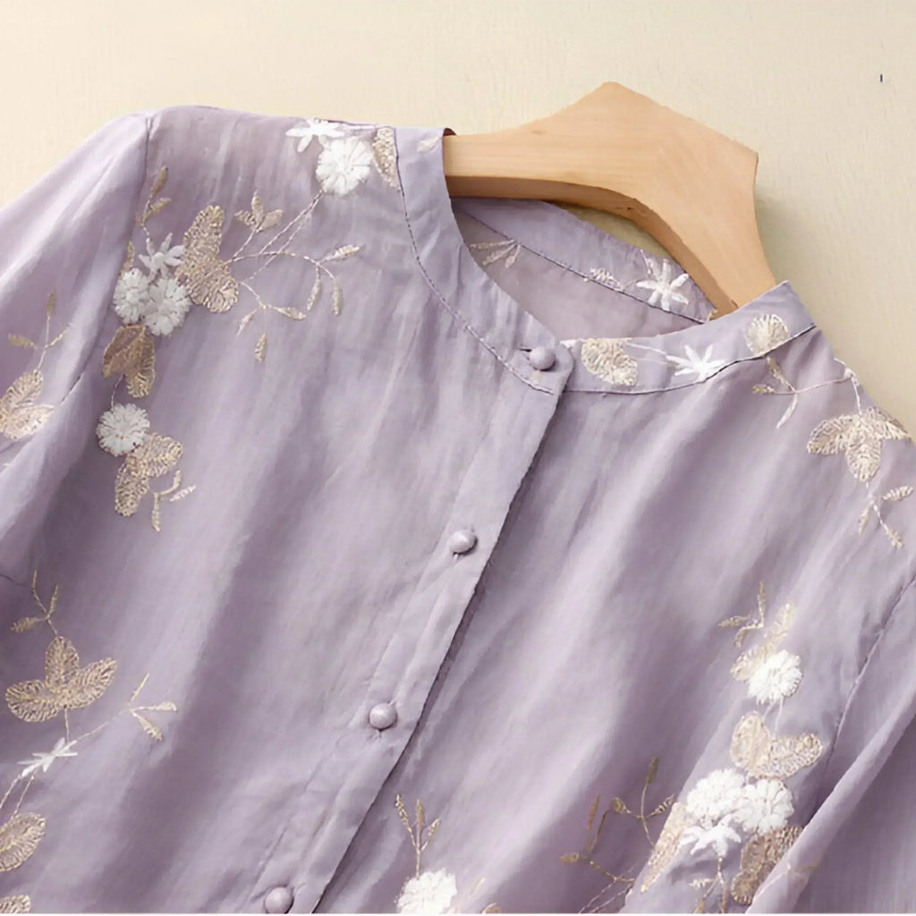 Geborduurde blouse met bloemendessin en ronde hals