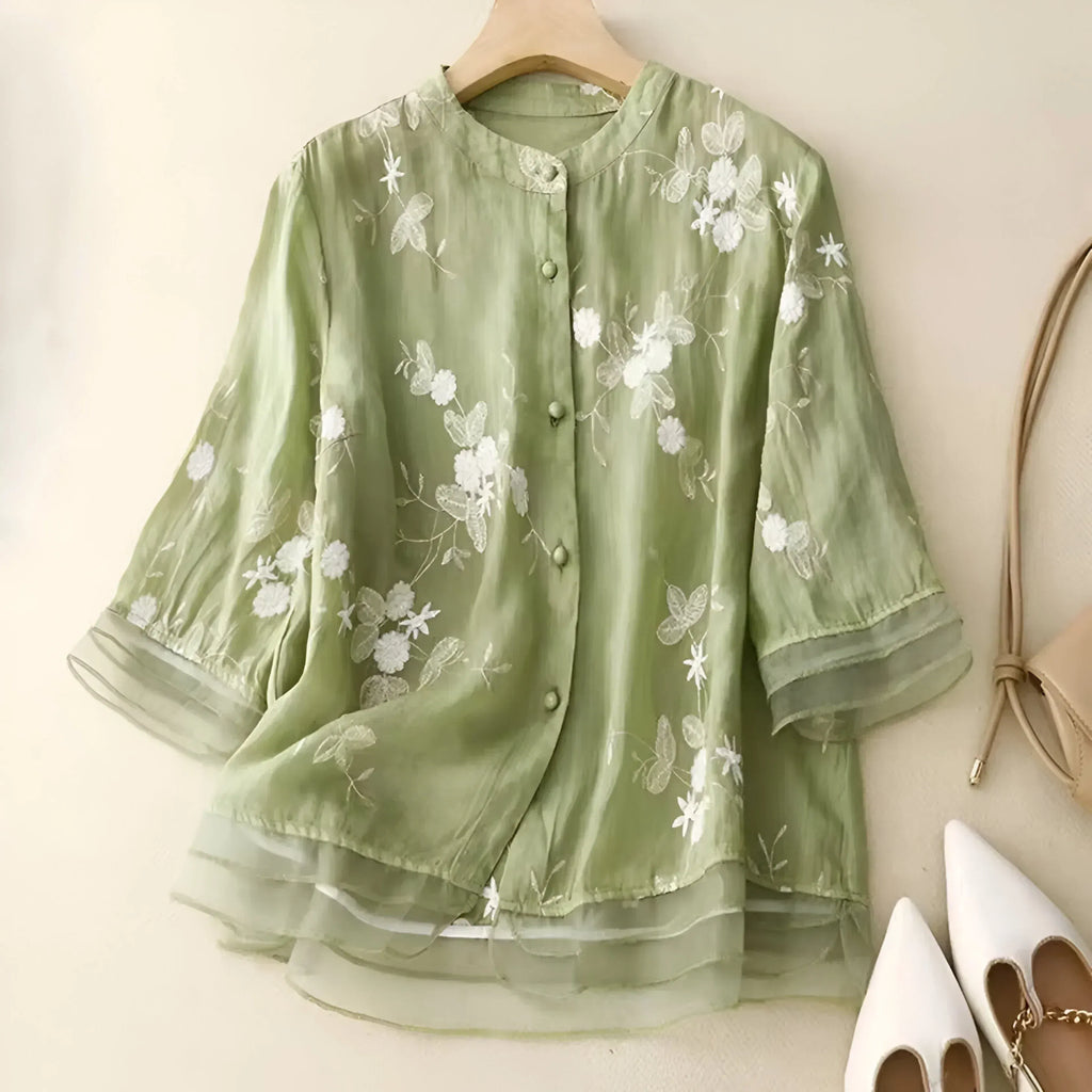 Geborduurde blouse met bloemendessin en ronde hals