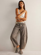 Barrel jeans met hoge taille en ontspannen pasvorm in bruin