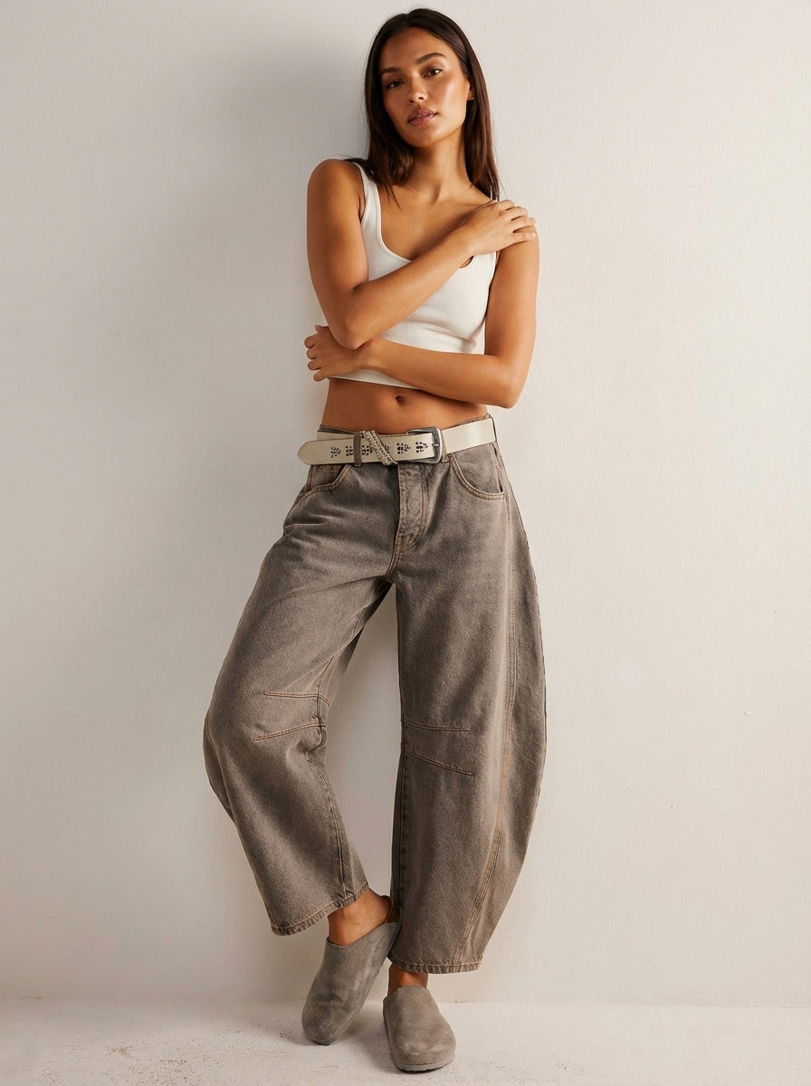 Barrel jeans met hoge taille en ontspannen pasvorm in bruin