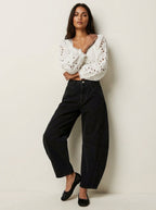Barrel jeans met hoge taille en ontspannen pasvorm in zwart