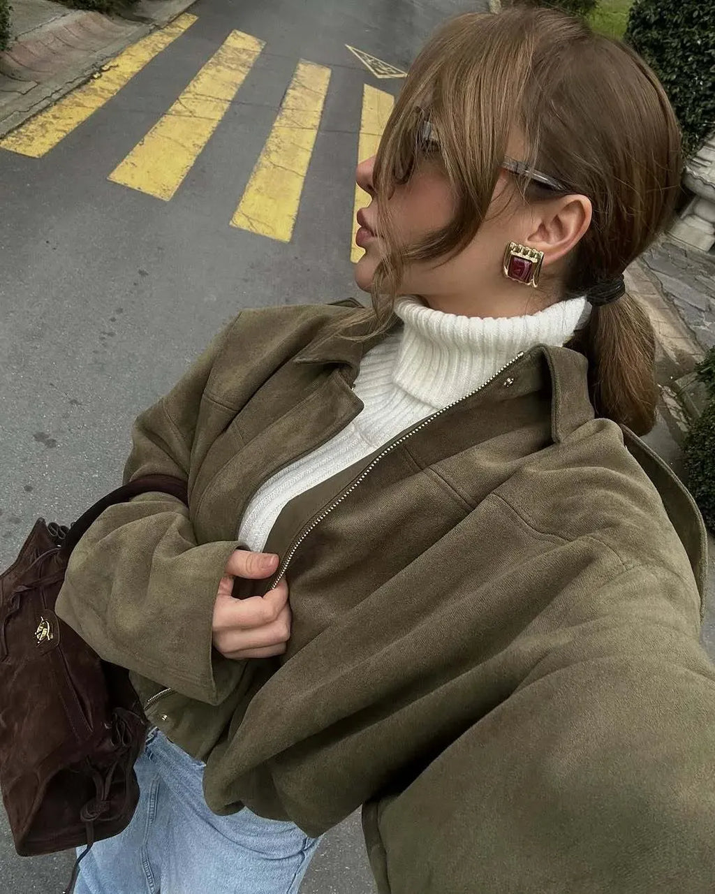 Suède jasje met oversized pasvorm en knoopsluiting