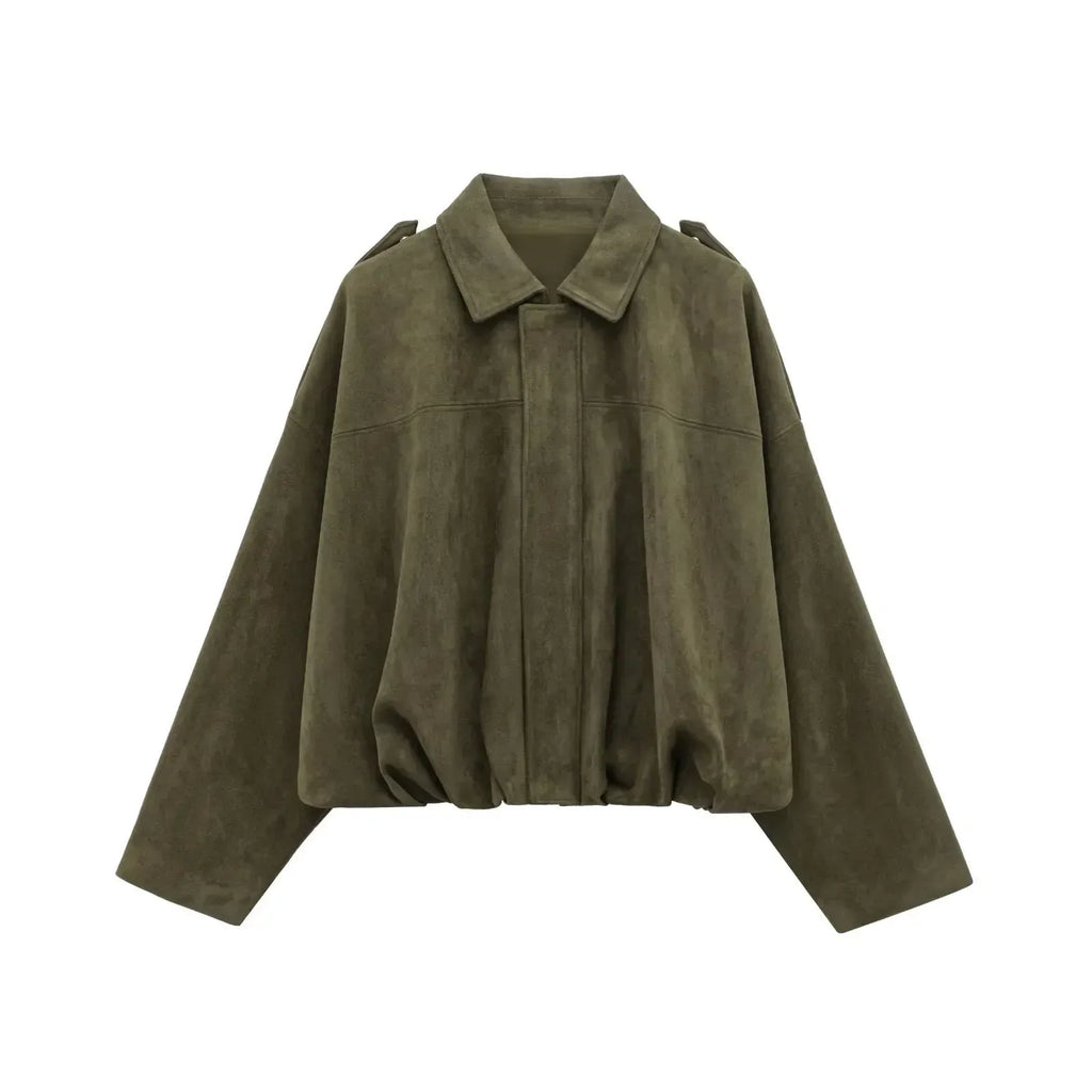 Suède jasje met oversized pasvorm en knoopsluiting