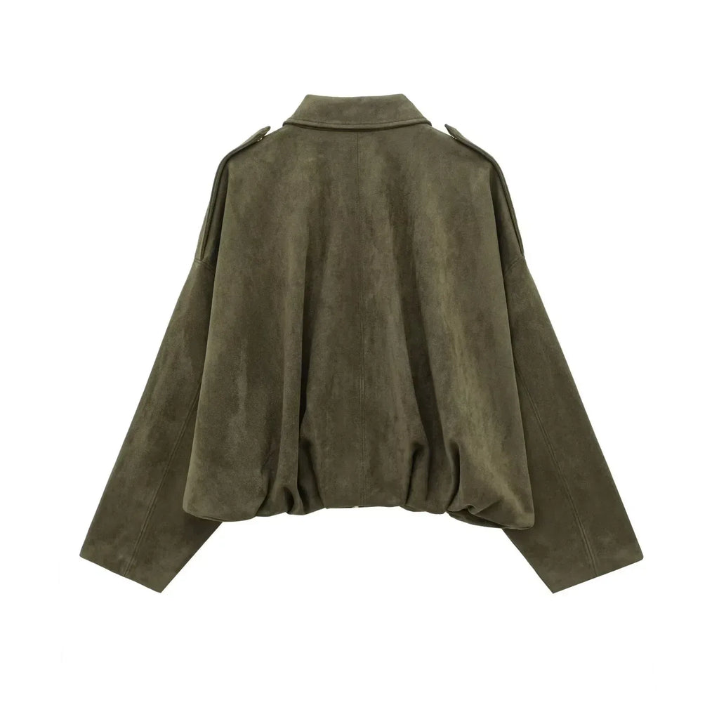 Suède jasje met oversized pasvorm en knoopsluiting