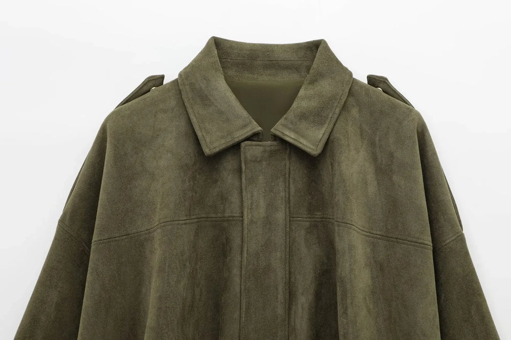 Suède jasje met oversized pasvorm en knoopsluiting