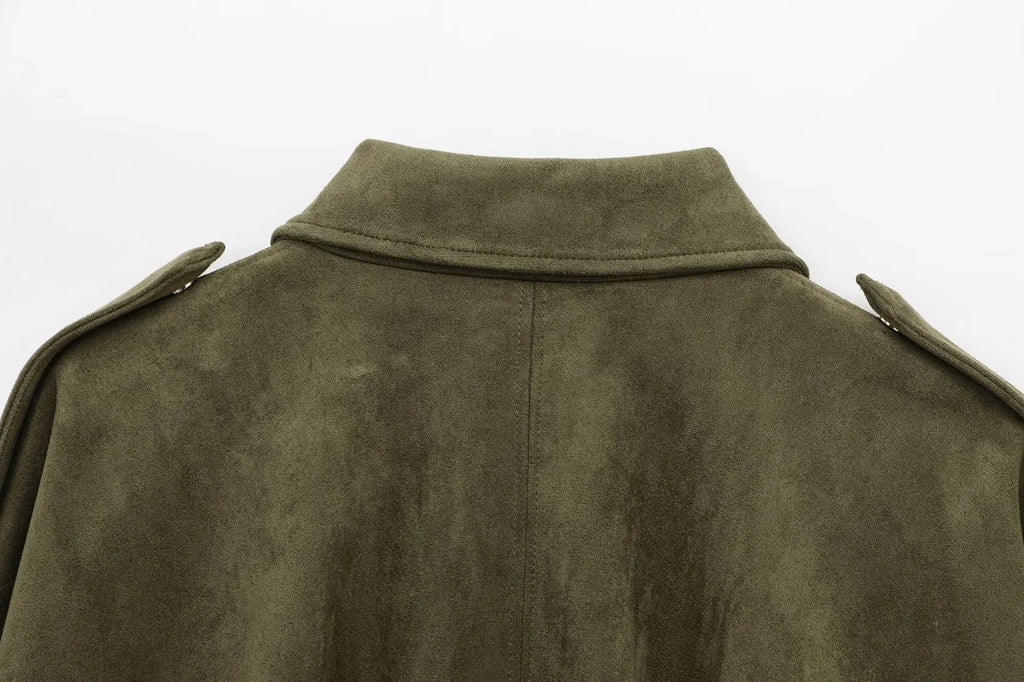 Suède jasje met oversized pasvorm en knoopsluiting