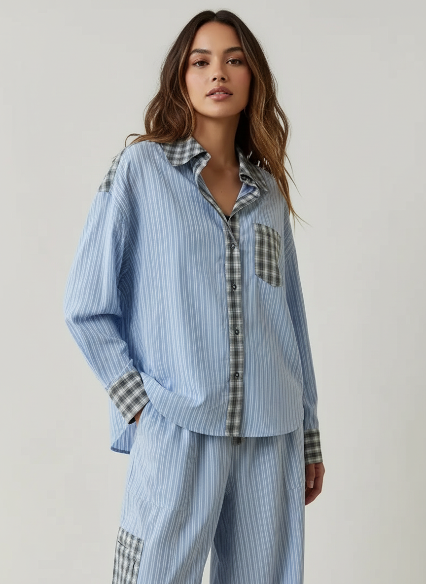 Ademende pyjama set met relaxte pasvorm voor dames in blauw