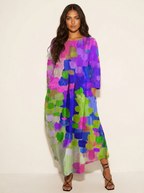 Artistieke maxi jurk met print in violet