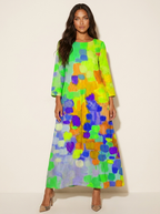 Artistieke maxi jurk met print in geel