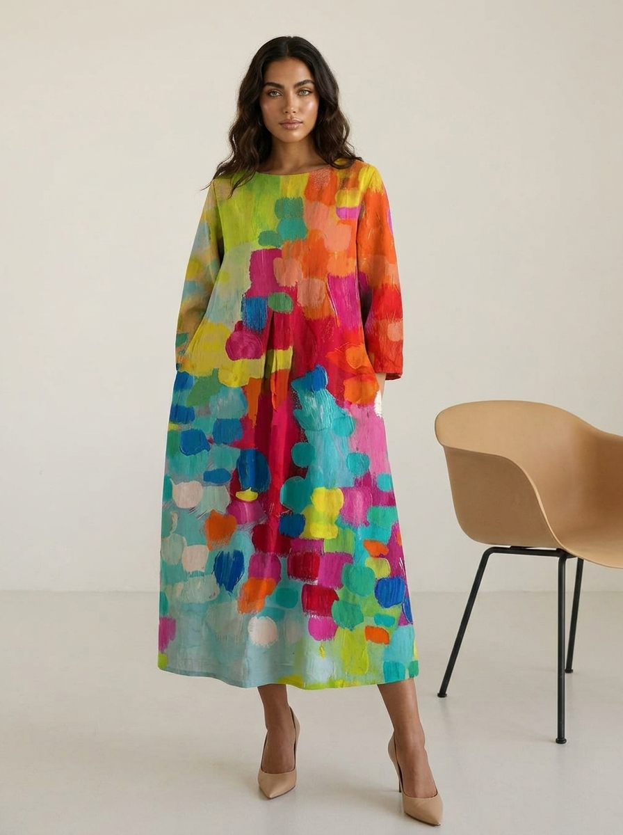 Artistieke maxi jurk met print in rood