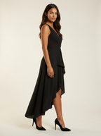 Asymmetrische midi jurk met watervaldetail