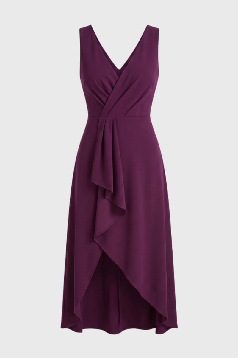 Asymmetrische midi jurk met watervaldetail