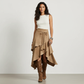 Asymmetrische wikkelrok met suèdelook voor dames in beige