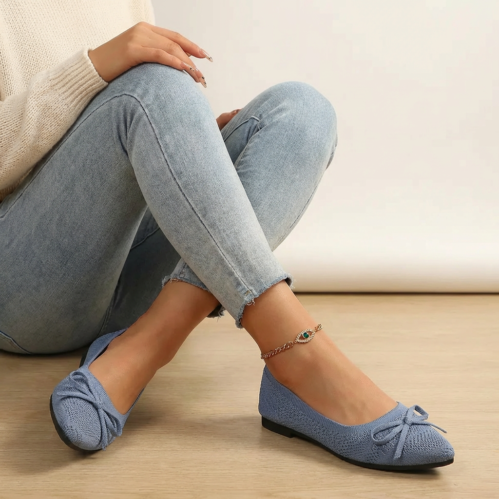 Ballerina's met strikdetail in blauw