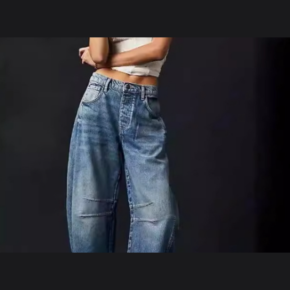Barrel jeans met hoge taille en ontspannen pasvorm voor dames in donkerblauw