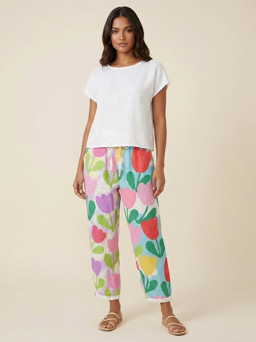 Bedrukte broek met wijde pasvorm in rood