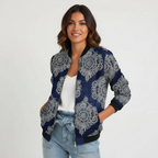Bedrukte jas met opvallende printmix voor dames in blauw