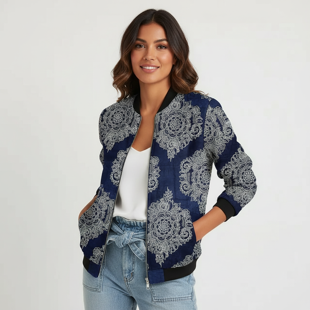 Bedrukte jas met opvallende printmix voor dames in blauw