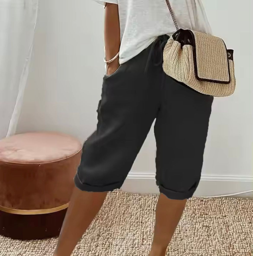 Bermuda broek met linnen look in zwart