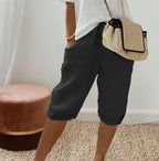 Bermuda broek met linnen look in zwart