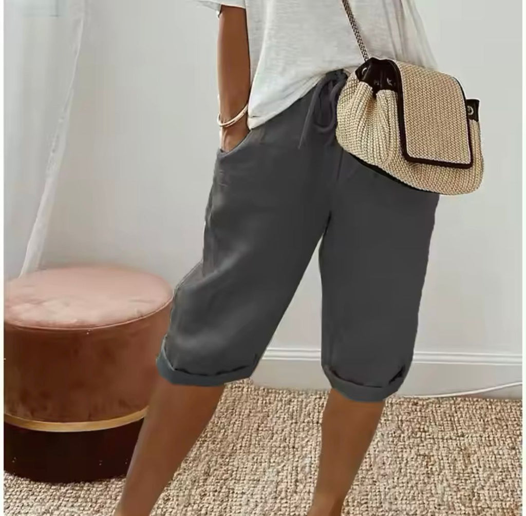 Bermuda broek met linnen look in grijs