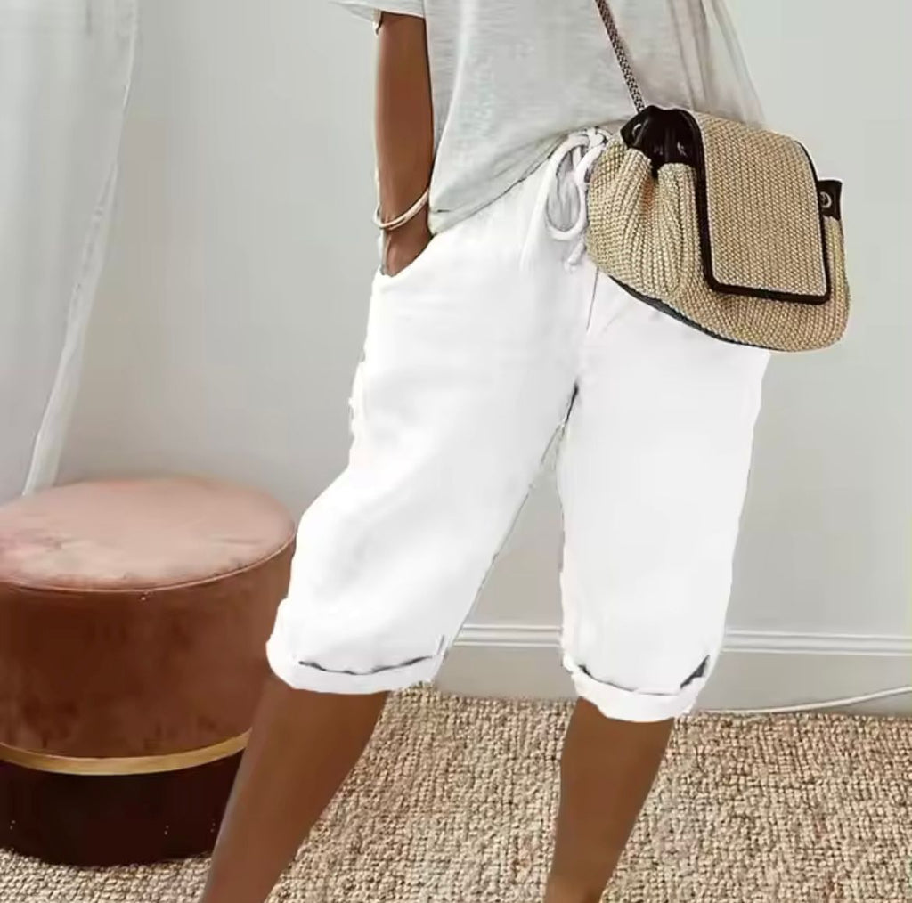 Bermuda broek met linnen look in wit