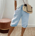 Bermuda broek met linnen look in lichtblauw
