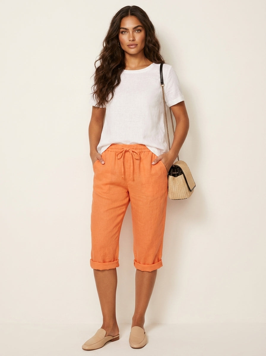 Bermuda broek met linnen look