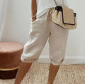 Bermuda broek met linnen look in khaki