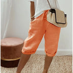 Bermuda broek met linnen look in oranje