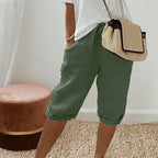 Bermuda broek met linnen look in legergroen