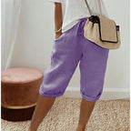Bermuda broek met linnen look in paars