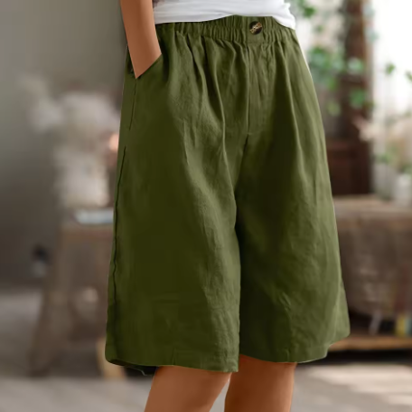 Bermudashort met elastische taille en linnen look voor dames