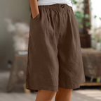 Bermudashort met elastische taille en linnen look voor dames