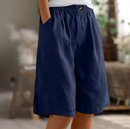 Bermudashort met elastische taille en linnen look voor dames