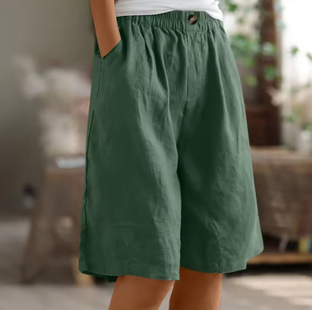 Bermudashort met elastische taille en linnen look voor dames